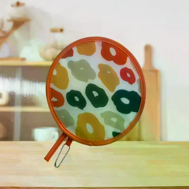 Foldable Round Hand Fan Cute Colorful Prints Portable Hanging Chain Perfect Summer Outdoor Trips