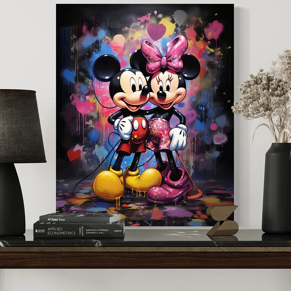 

Disney Mickey Mouse and Minnie Mouse in Love Poster Print Graffiti Wall Art Canvas Painting Pictures for Living Room Home Decor