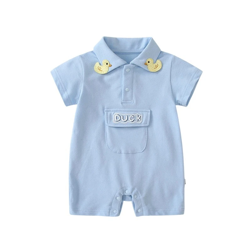 Baby Summer Thin & Breathable Onesie Cute Duck Pattern Romper for Boys & Girls Newborn Short-Sleeve Polo-Collar Jumpsuit