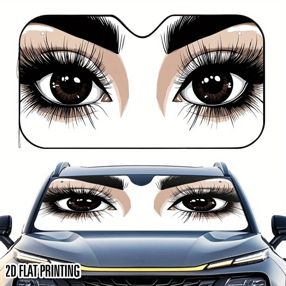 1piece 2D Flat Deep Eyes Car Sunshade – Maintains A Cool Interior, Comes With 4 Suction Cups For Easy Setup, Collapsible Design,