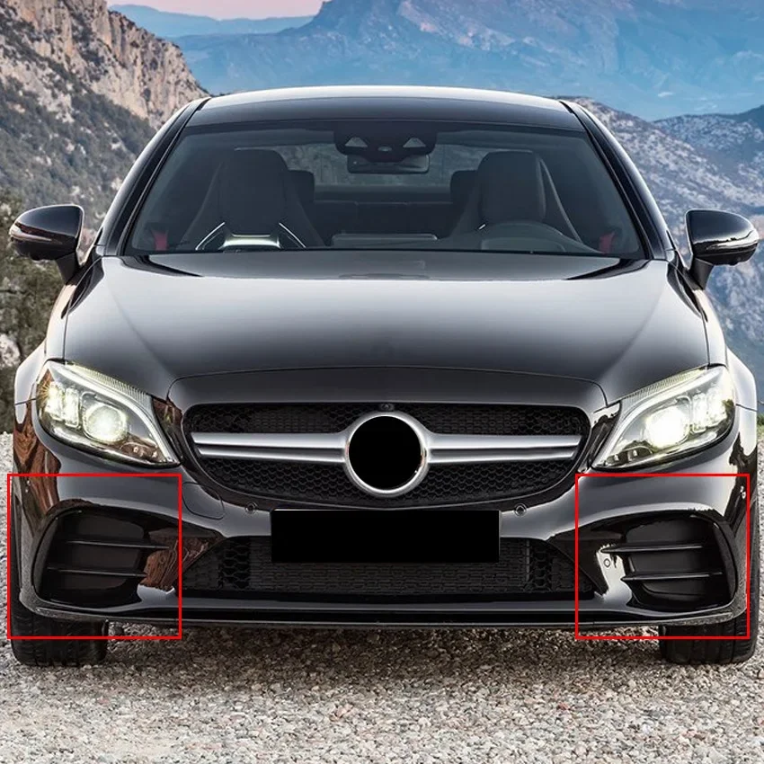 Front Bumper Spoiler Lip Blade Lower Grille For Mercedes Benz W205 C-Class C200 C260 2019-2021 Car Fog Light Cover Splitter Trim