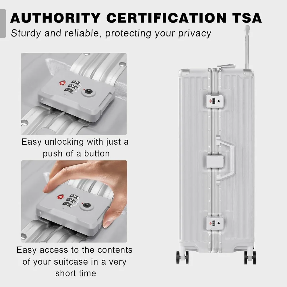 Juego de maletas de viaje con marco de aluminio, 2 piezas, para llevar y comprobar, carcasa dura de ABS para PC, cerradura TSA, sin cremallera, plateado, 20/28 pulgadas