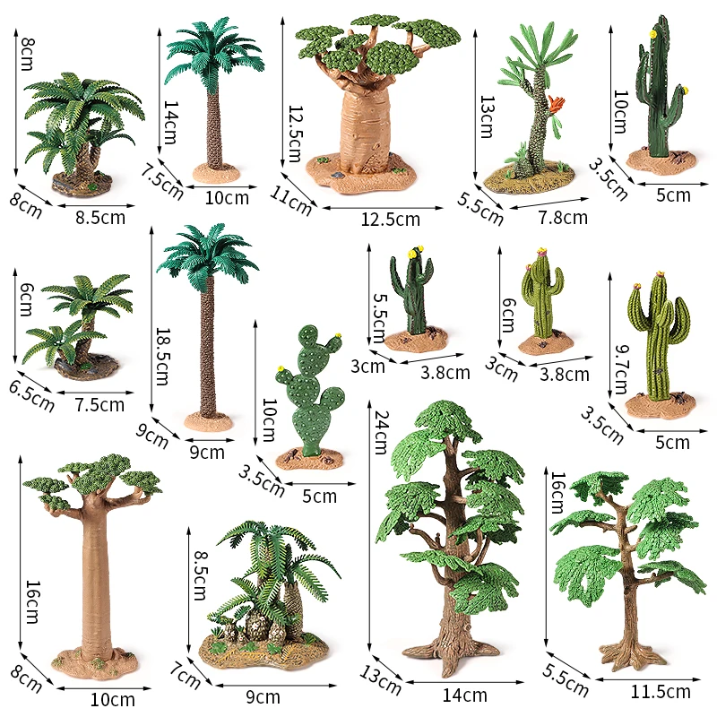 Juguetes educativos para niños, decoración de simulación, pan, cocotero, palmera, tocón, cactus Baobab, modelos de animales de granja para aprender