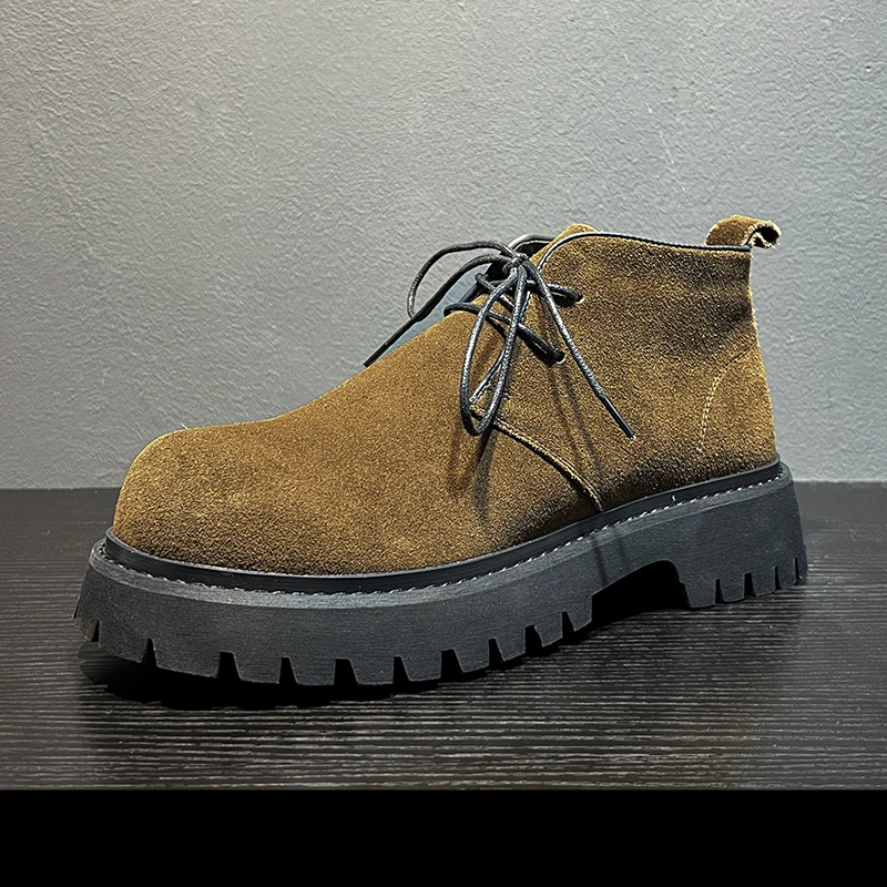 

Retro Men Derby Shoes Black Brown British Casual Thick-soled Comfortable Trendy Large-head Leather Shoes Work Shoes Men
