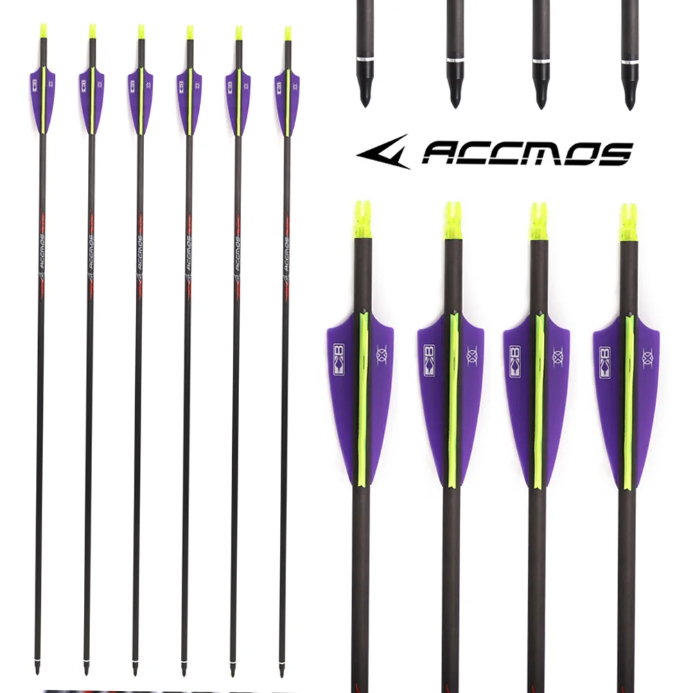 

6/12pcs Archery Pure Carbon Arrow ID 6.2mm Spine 250 300 350 400 500 600 700 800 with 3 inch Vanes For Bow Hunting Shooting