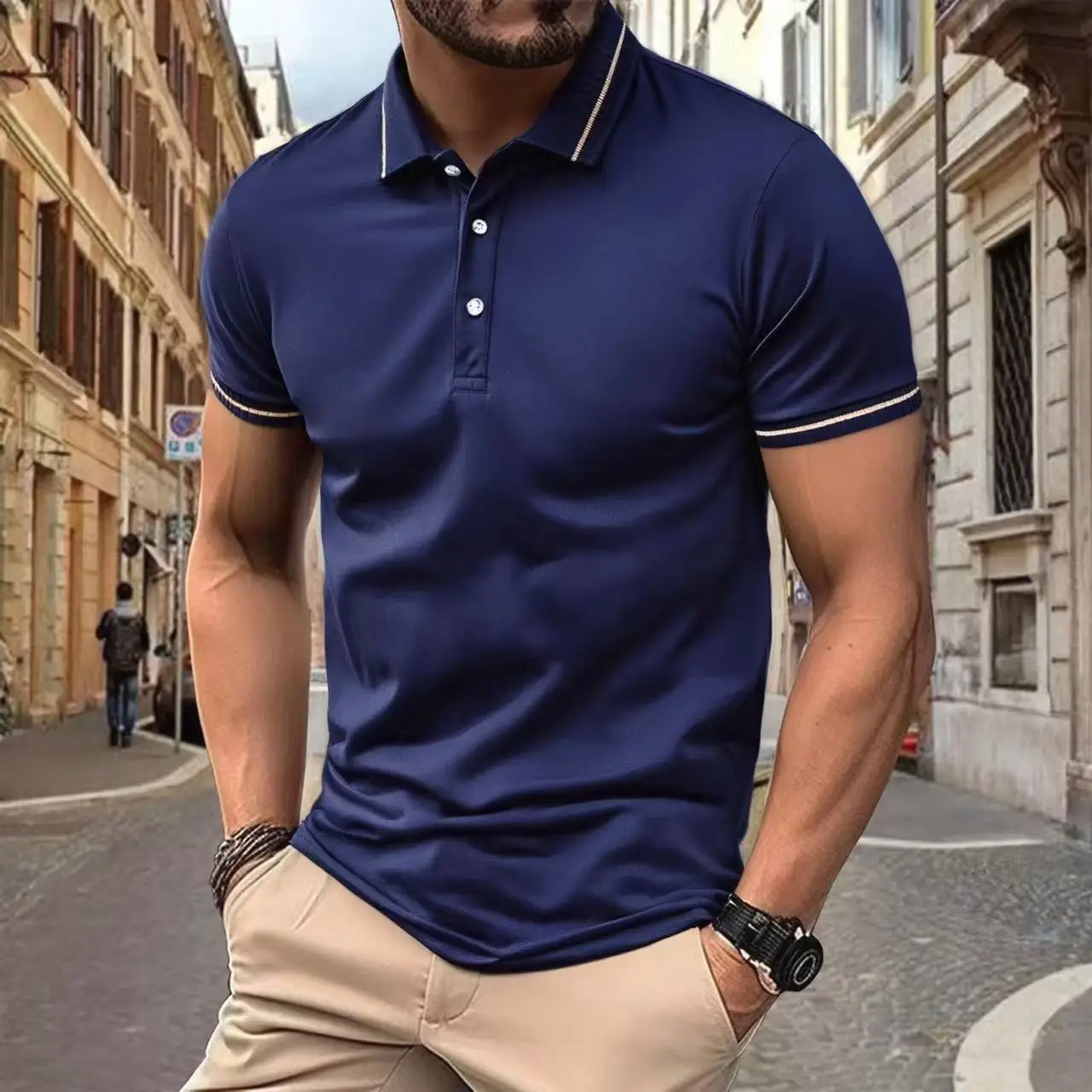 

2025 Summer New Men's Business Casual Short Sleeve Solid Color Polo Shirt Fashionable, Breathable, Comfortable Summer Versatile