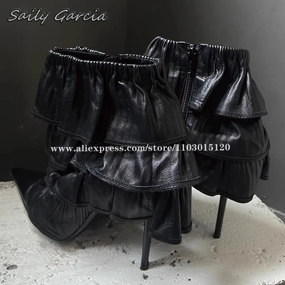 Black Side Zipper Cake pliss tacchi alti a spillo 2024 NEW Fashion All-Match Hot Girl stivaletti scarpe a punta décolleté da donna Sexy