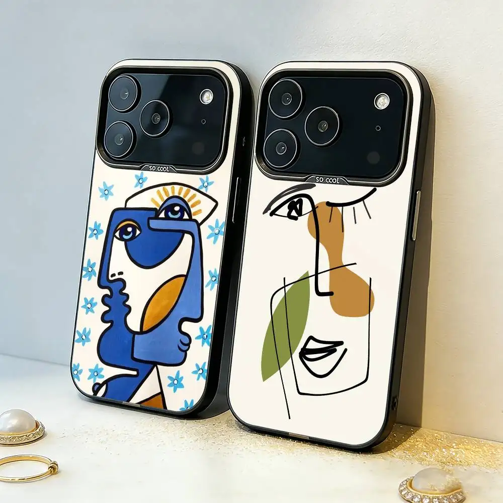 

P-Picasso A-Abstract A-Art P-Painting Phone Case For iPhone17 16 15 14 13 12Pro Max Grey Black Matte Laser Metallic Aurora Funda