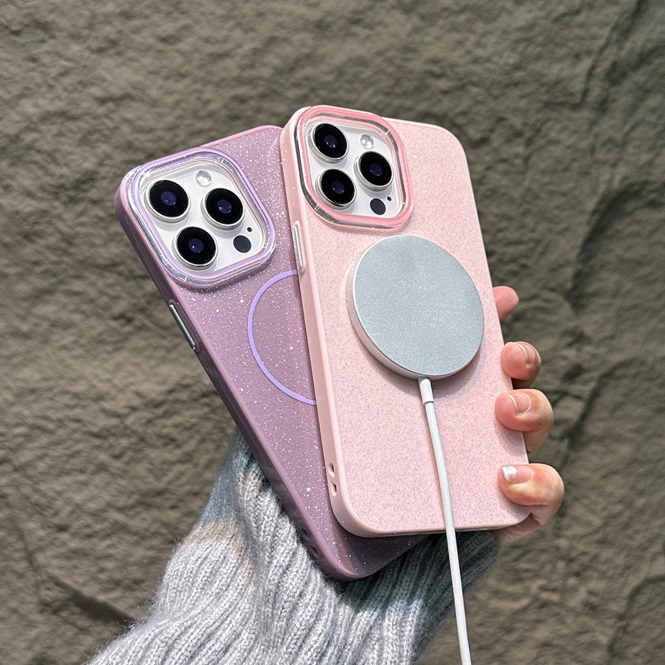 Magnetic Phone Case for iPhone 16E 15 14 Plus 11 12 13 16 Pro Max Magsafe Luxury Glitter Wireless Charging Shockproof Hard Cover