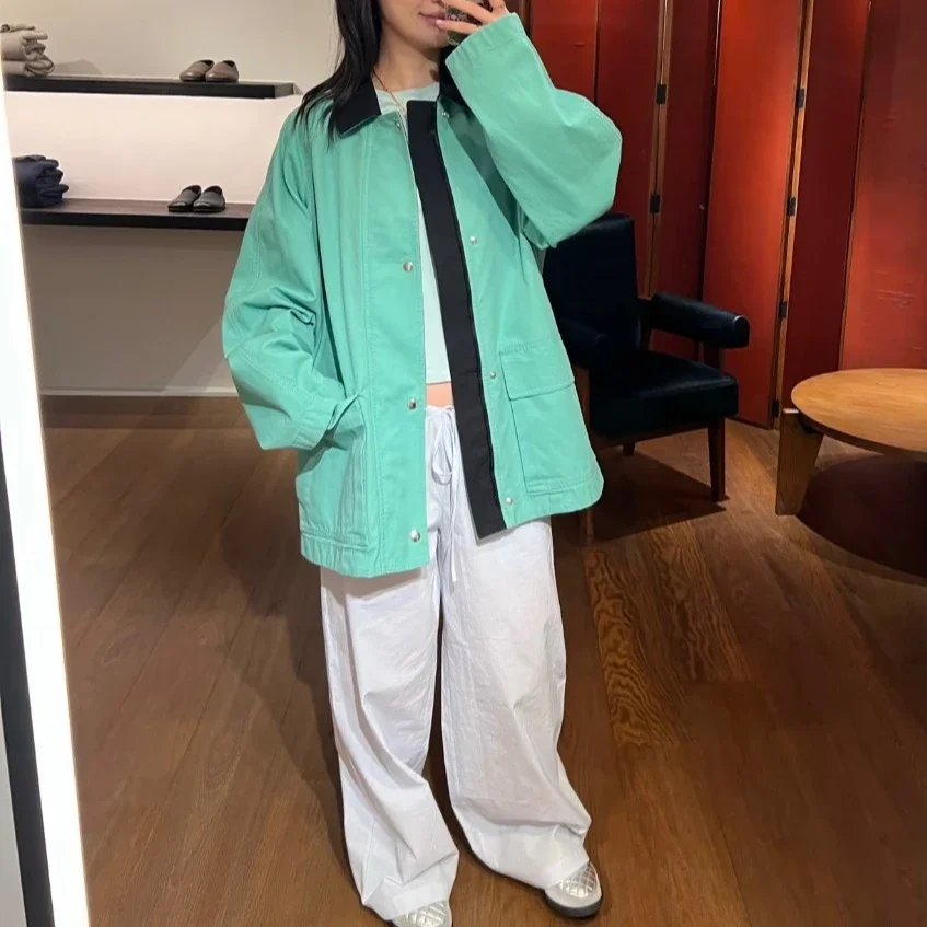 100% Cotton Loose Fit Denim Jacket Women Coat