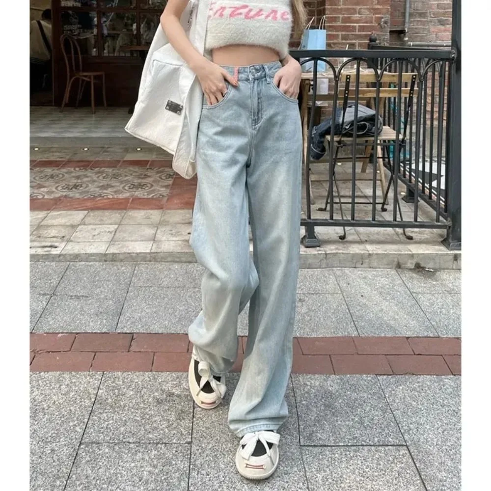 Retro Jeans for Women, Invisible Open Crotch, Wide Leg Pants, Straight Leg, High Waisted Design Pockets, Outdoor Sex