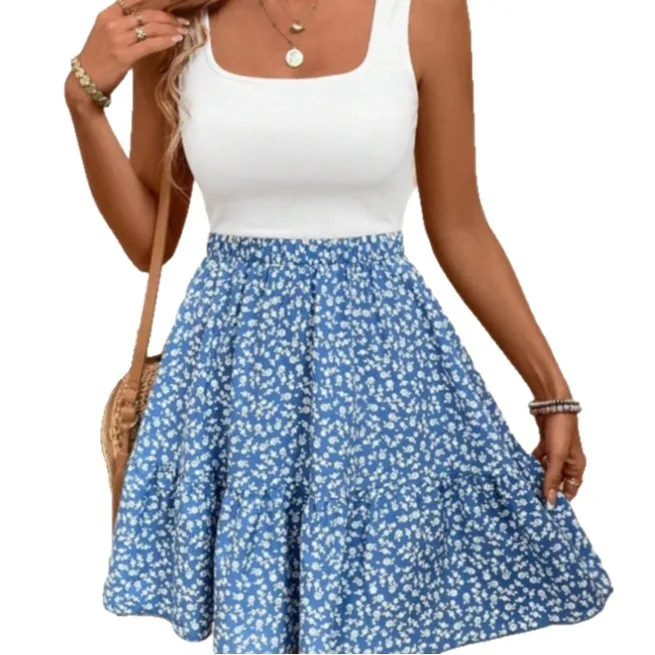 2025 robe d'été décontracté robe d'été florale sans manches Vintage Patchwork Mini débardeur Boho plage t-shirt robes pour les femmes