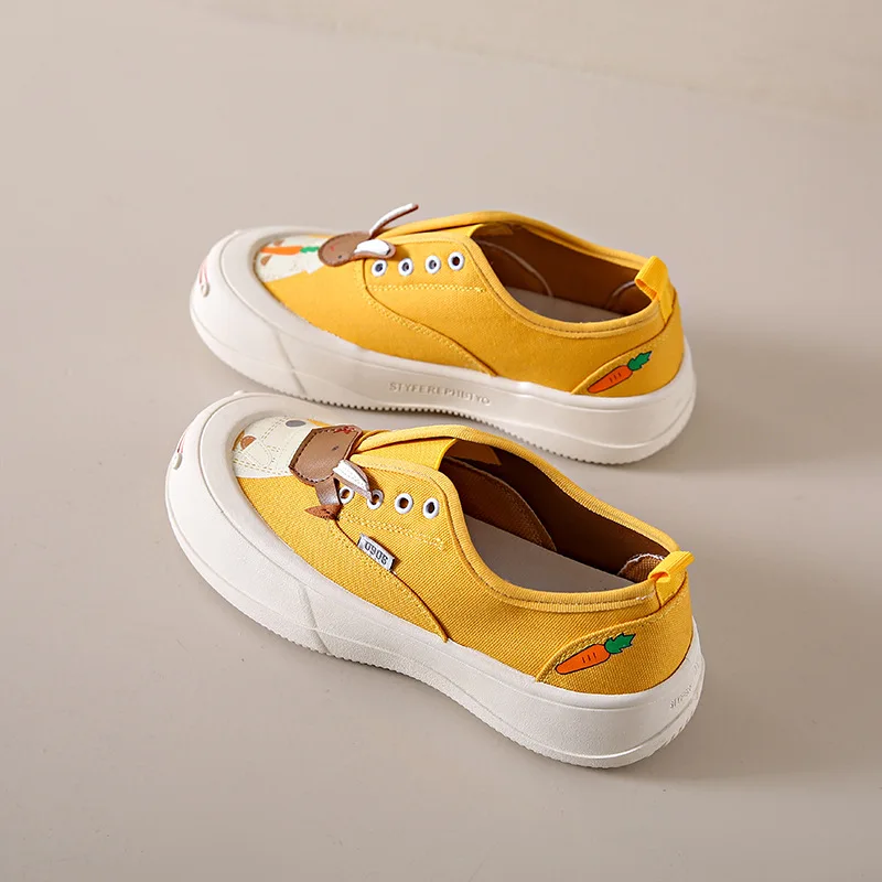 Round-toed Slip-on Canvas Shoes Women 5cm Heel Thick Bottom Casual Comfortable Shoes