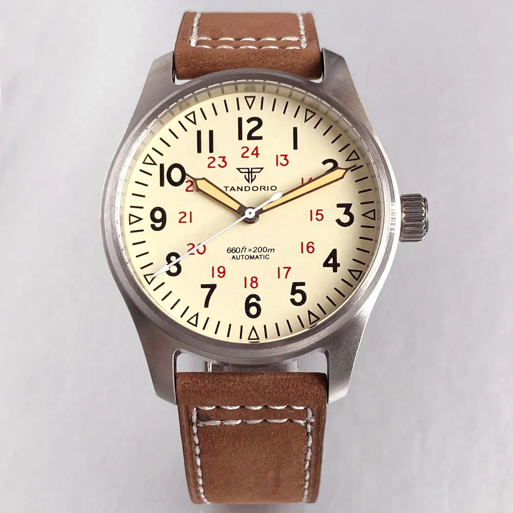 

20ATM Tandorio Pilot Beige 24-Hour Arabic Numeral Luminous Dial Sapphire Automatic NH35A/PT5000/Miyota 8215 Movement Men Watches