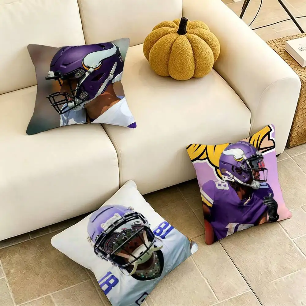 A-American Football Justin J-Jefferson Pillow Case Square Double-Sided Sofa Cushion Cover Bedroom Bedside Pillow Gift