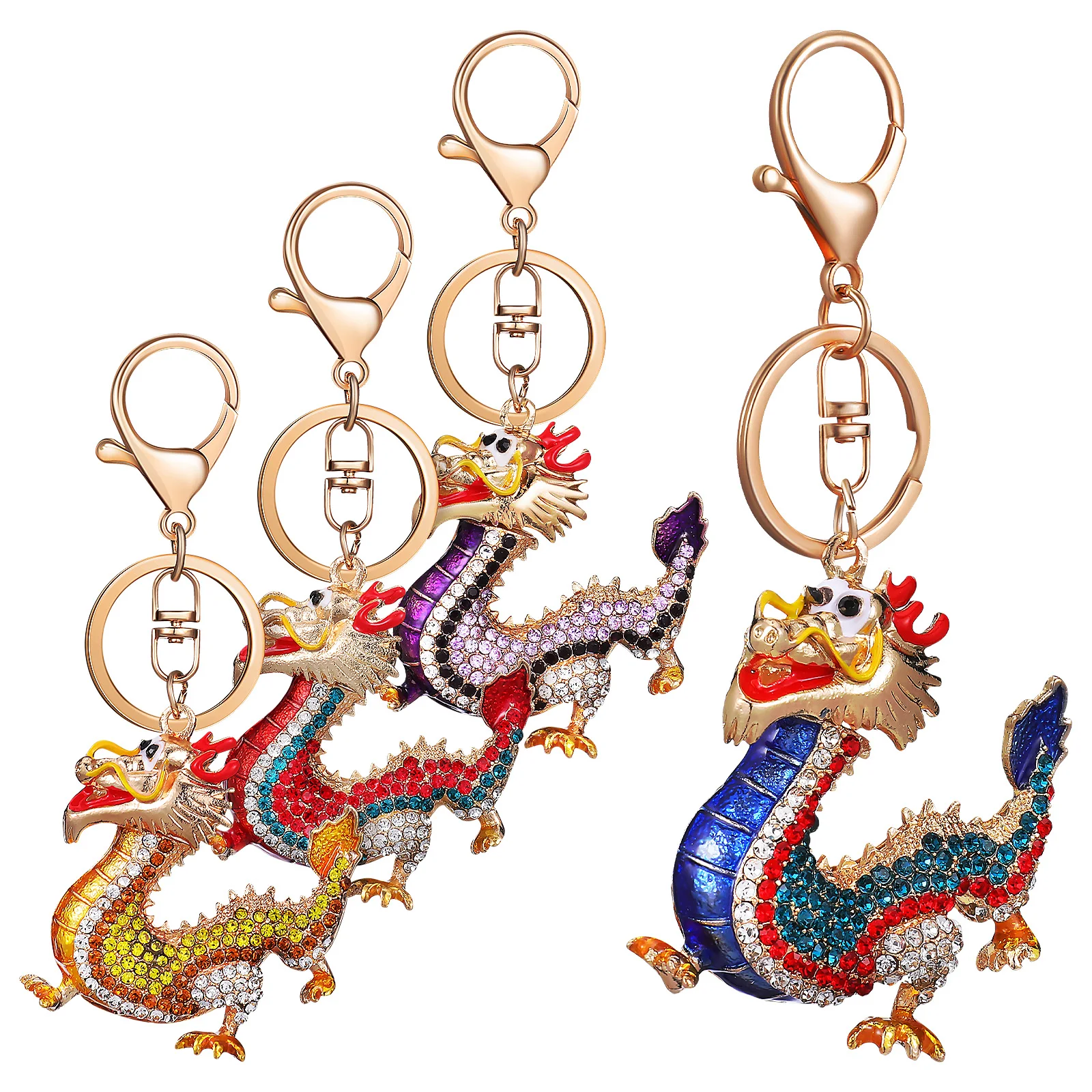 

4 Pcs Dragon Year Pendant Keychain Metal Hanging Bag Purse Charm Backpack Accessory Red Blue Gold Purple Travel Accessories