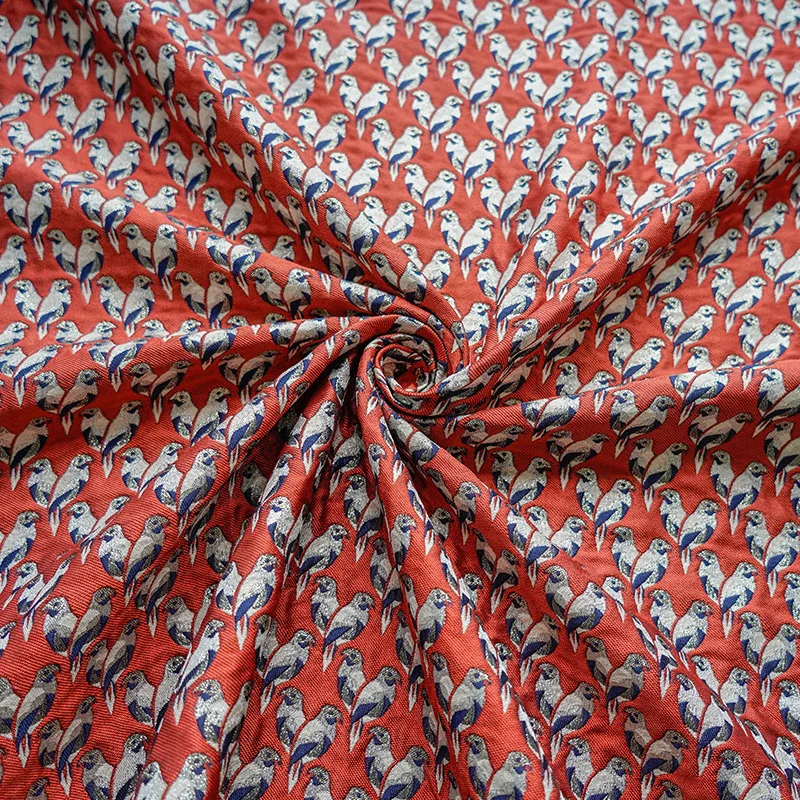Yarn Dyed Jacquard Fabric Vintage Bird Print Spring Autumn Womens Flared Dress Puff Skirt Floral Embroidery Bouquet Design