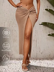 Slim-fit wrap hip skirt wrap chest sexy hollow irregular slit skirt knitting woman