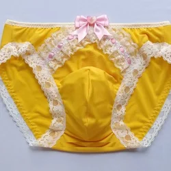 Man's Yellow Lace Lace Soft Silky Touch  Briefs Live Show DJ Club Sexy Costumes Private Party Live Show Dance