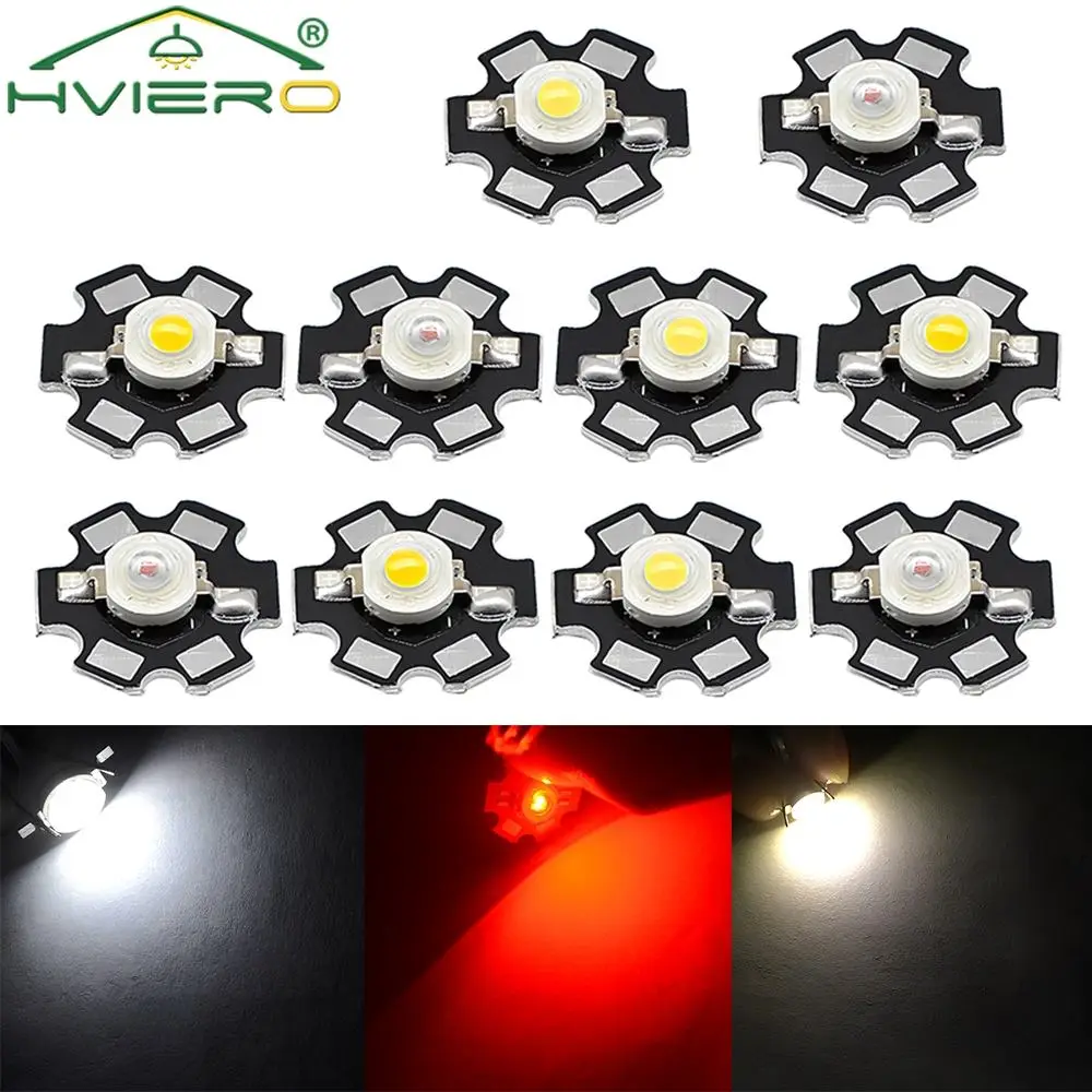 10X 20mm 3V 3W Led High Power Chip Light Bead White Red Blue Green Led Beads Emitter LED Bulb Diodes Lamp with Star Min Heatsink