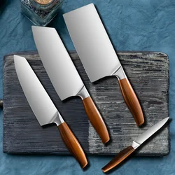 1-4pcs Japanese Kitchen Knife Stainless Steel Chef Knife Chopping Butcher Meat Cleaver Fruit Slicing Knives Scissors with Sheath
