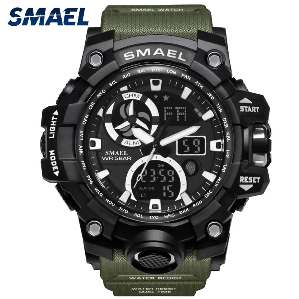 SMAEL Men Sport Watch Dual Display Analog Digital LED Electronic Wrist Watches Elegant Man Watch Men\'s wristwatch clock