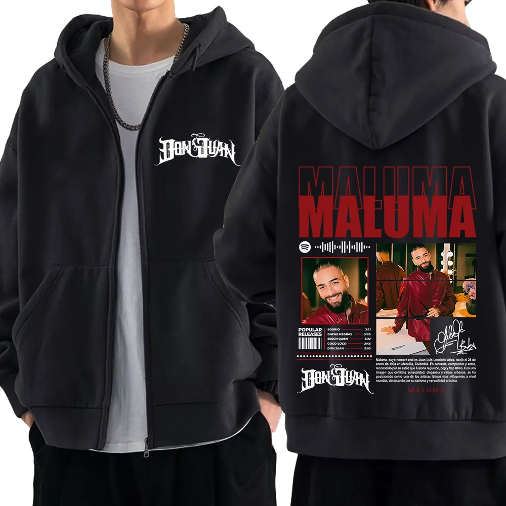 مغني الراب مالوما جولة 2025 الجرافيك زمم هوديي الرجال النساء موضة الهيب هوب البلوز سميكة عادية خمر سستة بلوزات القمم