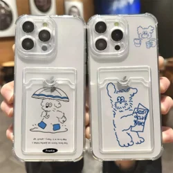For iPhone 17 Pro Max Case INS Korea Umbrella line Dog Card Hold Case For iPhone 16 15 14 13 12 11 XS X XR 7 8 Plus 17 Air Cover