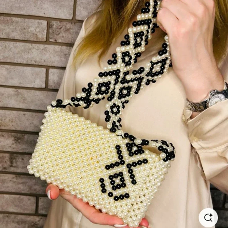 

High Quality Pearl Women's Shoulder Bag New Handmade Bead Production Can Be Customized Crossbody Small Square Bags For Women