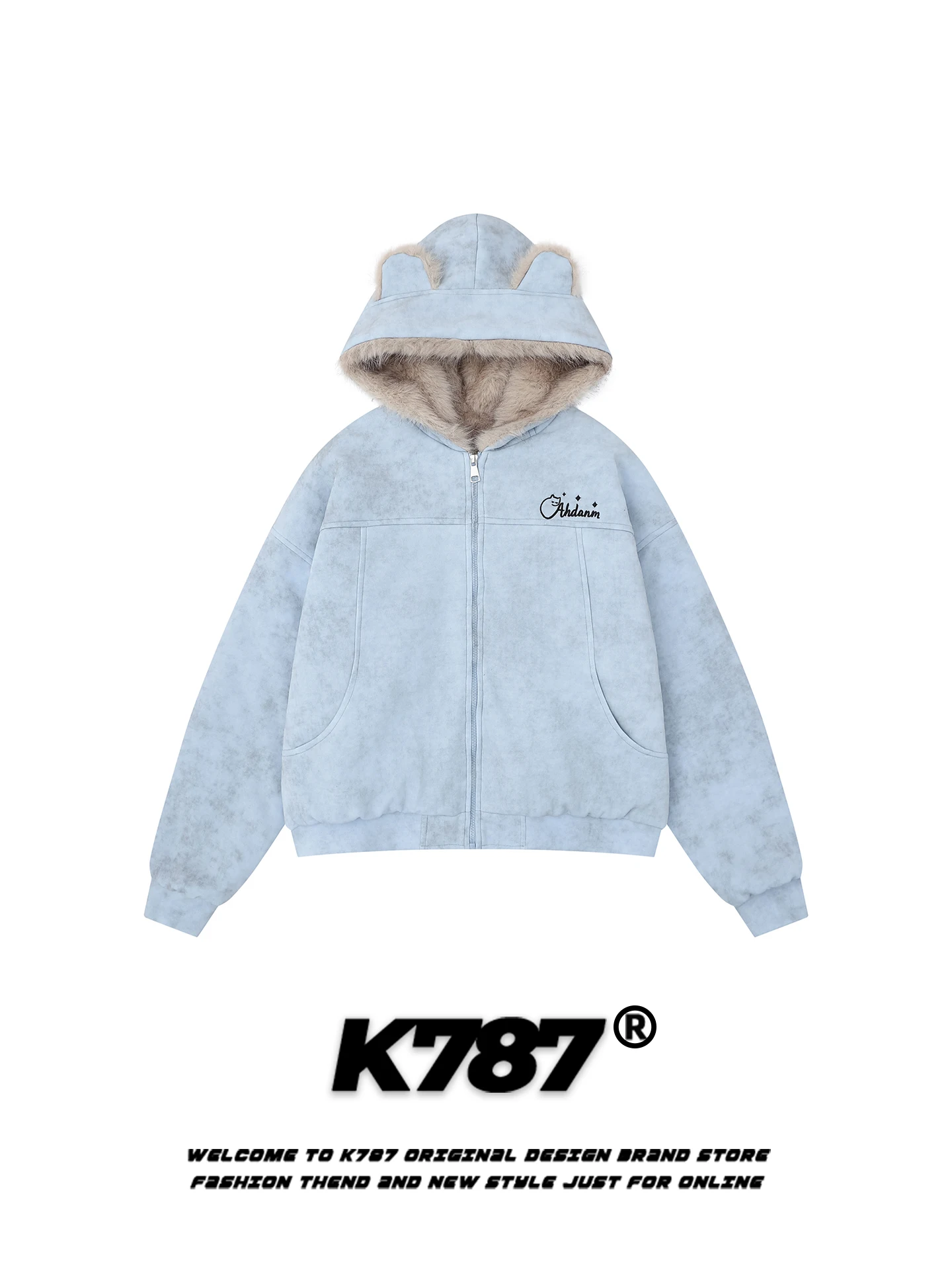 

K787 American Retro Bear Ear Hooded Thiened Cotton Jaet Men's Loose Casual Warm Winter Coat Polyester Inner Zipper...