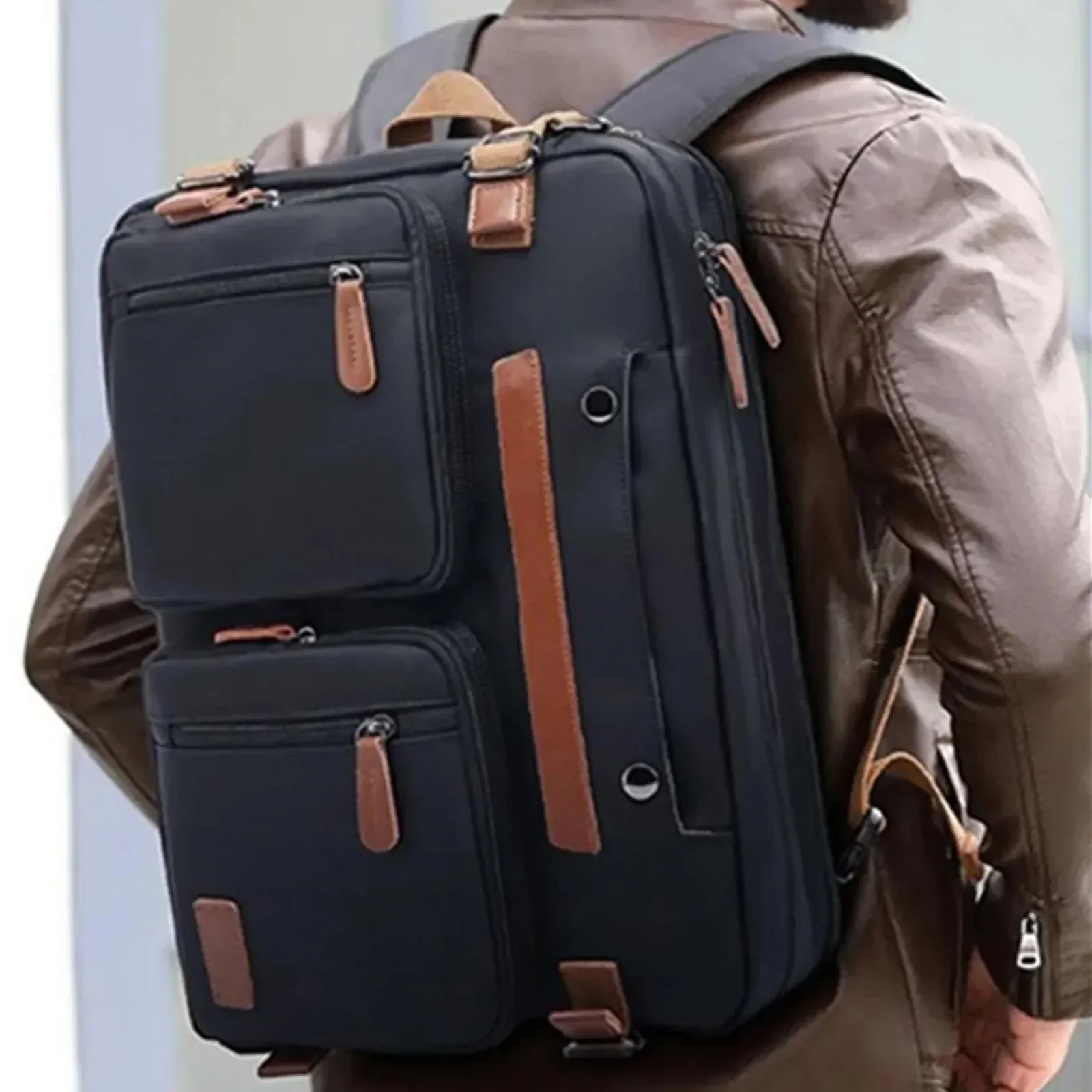 Multifunctional Business Backpack Shoulder Crossbody Handbag Laptop Tablet Computer Storage Box Waterproof Travel Messenger Bag
