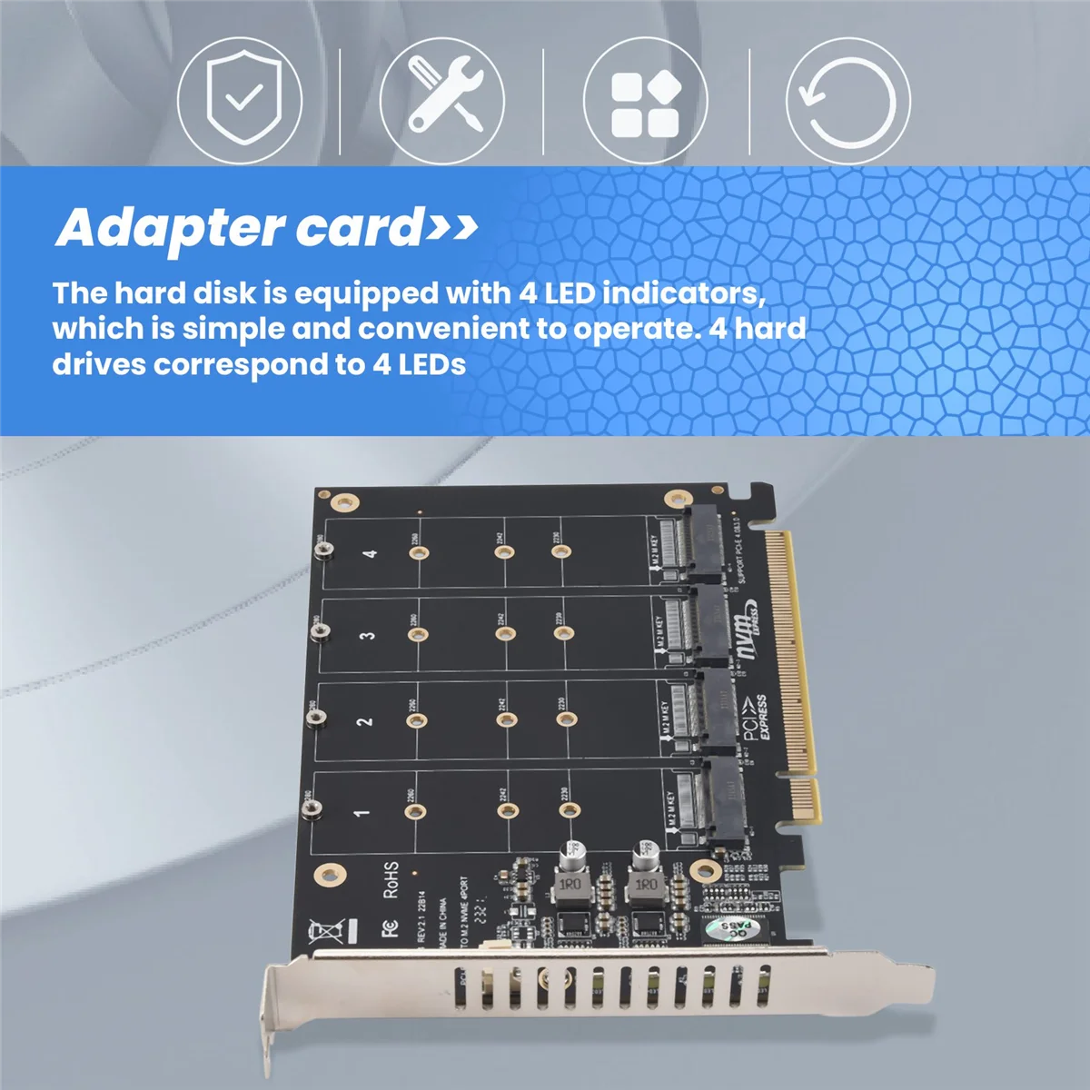 ADEGBO-改良型 4 ポート NVMe - PCIE アダプター カード M.2 NVME - PCIe X16 アダプター