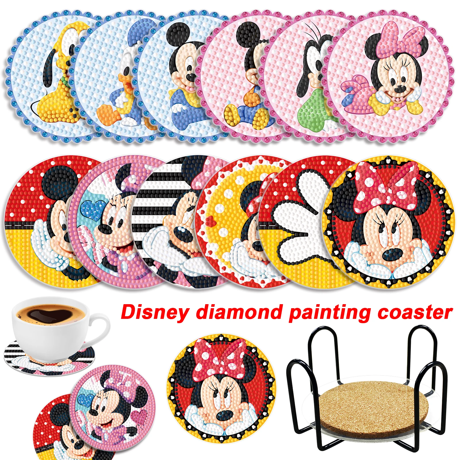 6 sztuk/zestaw Diy diament malarstwo Coaster Disney Mickey Mouse 5d kolor diament mozaika pić Coaster maty stołowe akcesoria kuchenne