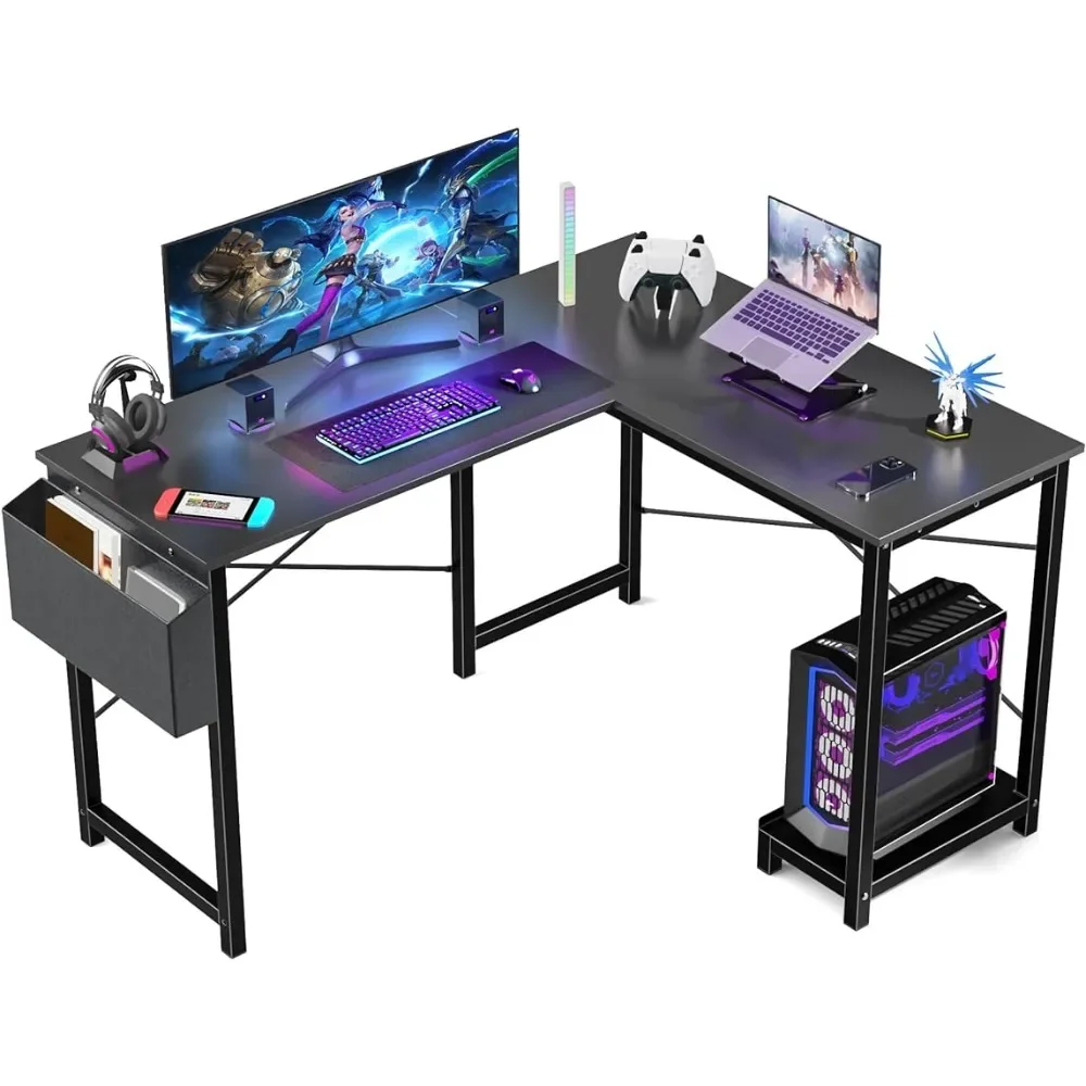 Mesa de jogos em forma de L, mesa para computador, comprimento dos valores, móveis pretos, desktops, móveis