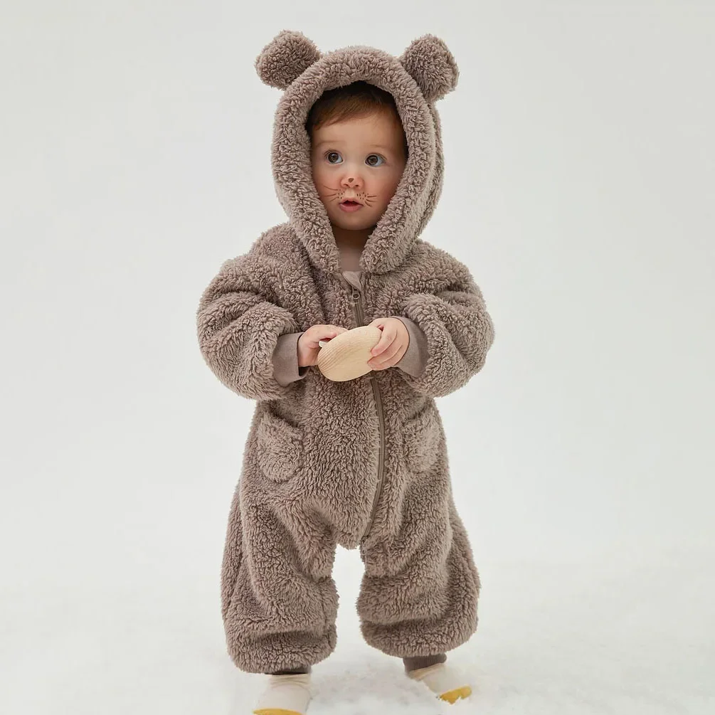 

2025 Autumn Winter Baby Hooded Jumpsuits - Warm Fleece Long Sleeve Pajamas (Boy Girl)