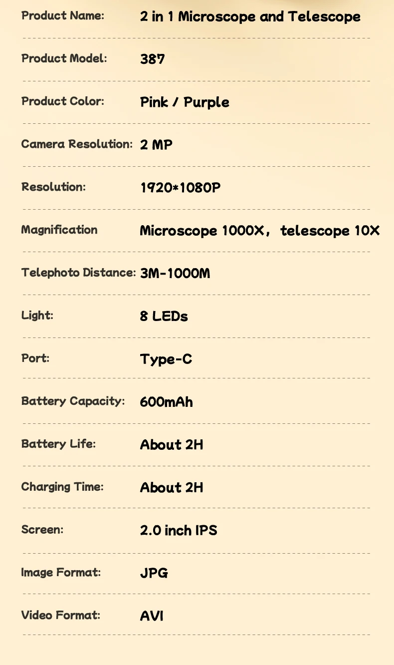 Mikroskop und Teleskop 2-in-1, optisches Lernspielzeug für Kinder, 2-Megapixel-HD-Kamera, Mikroskop mit 1000-facher Vergrößerung, Weihnachtsgeschenk. – Detail 15