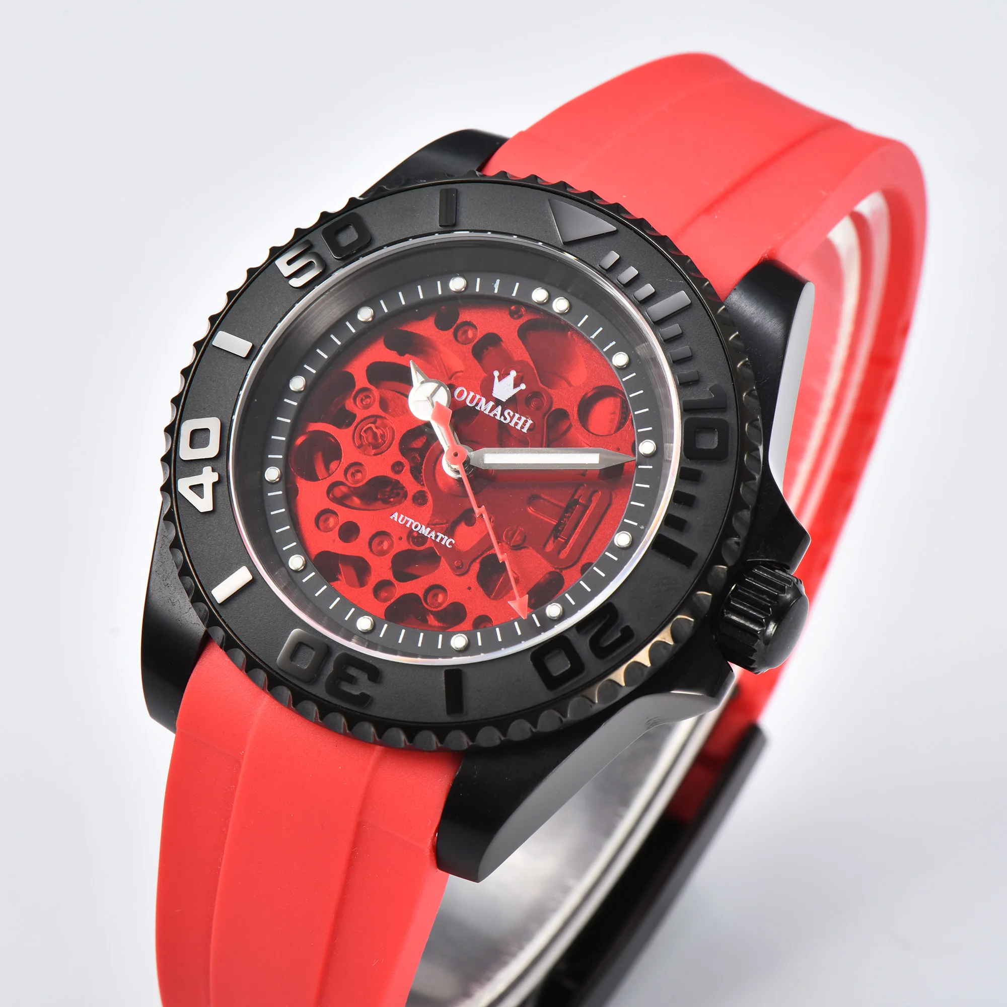 40mm OUMASHI Men\'s Watch Black Red Style Luxury Auto Watch NH watch 70 Stainless Steel Waterproof Watch