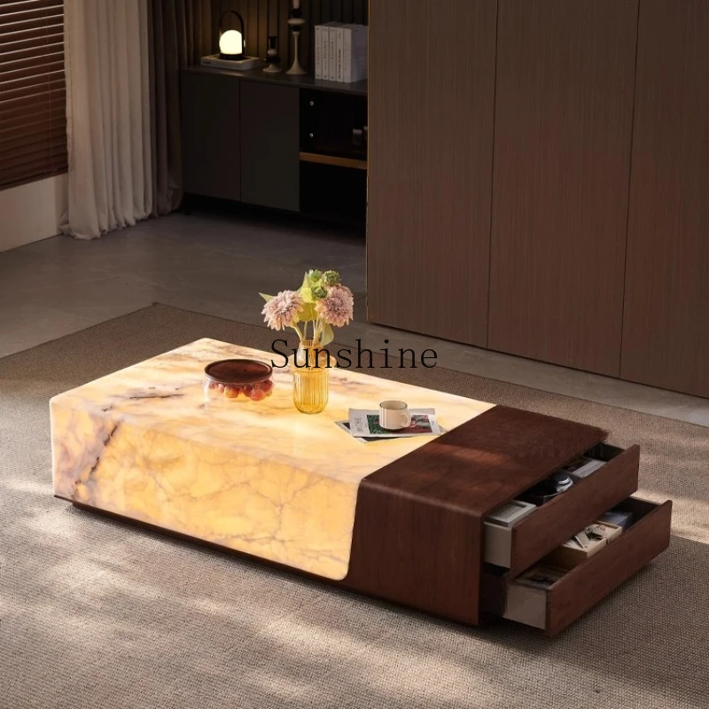 

Light luxury high-end villa, large flat-floor living room, simple coffee table