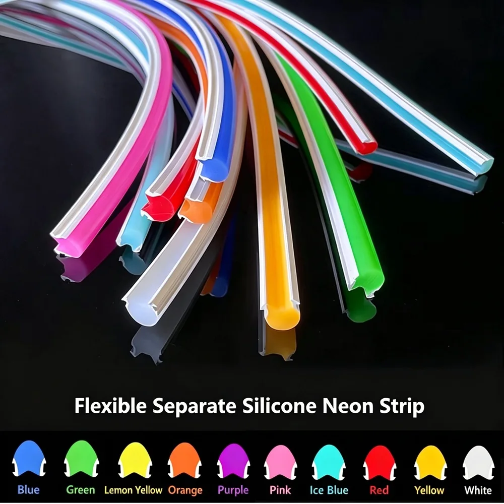 Silicone Neon Strip Light, Bendable Sign Tape Strip Light, Sílica Gel Difusor Canal, impermeável DIY, S Shape, flexível, separado, DC 12V