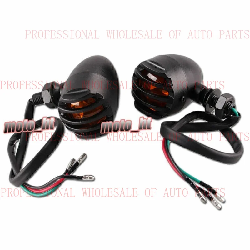 V+ V+ Grill Style Amber Bulb Turn Signal Light Lamp Black Motorcycle for Harley po