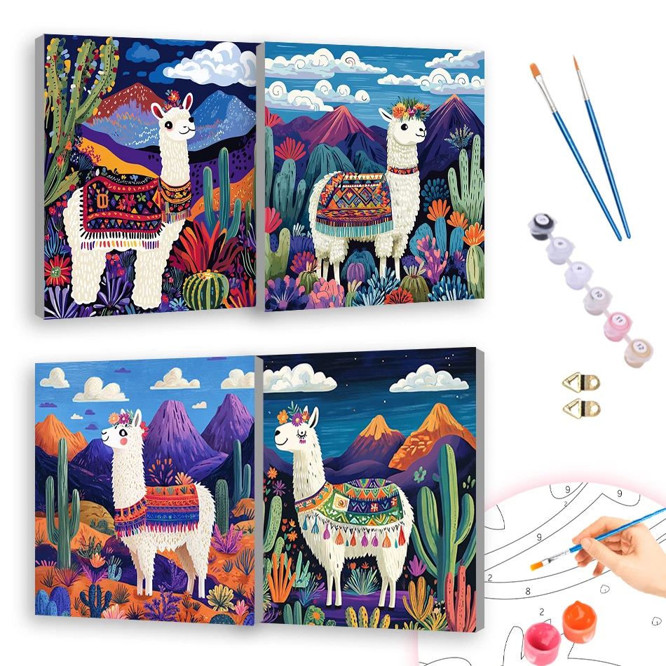

RUOPOTY Diy Painting By Numbers For Beginner alpaca 20x20cm With Frame Crafts Supplies Adults Drawing Decorative Color Markers