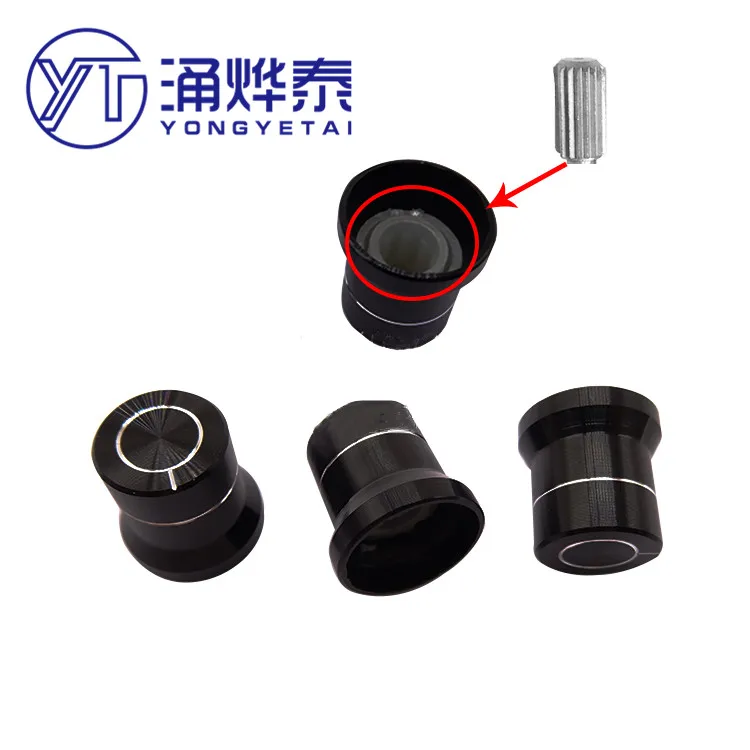 

YYT 5PCS Black high-grade aluminum alloy knob cap type aperture 15-12x15MM potentiometer encoder switch cap flower shaft