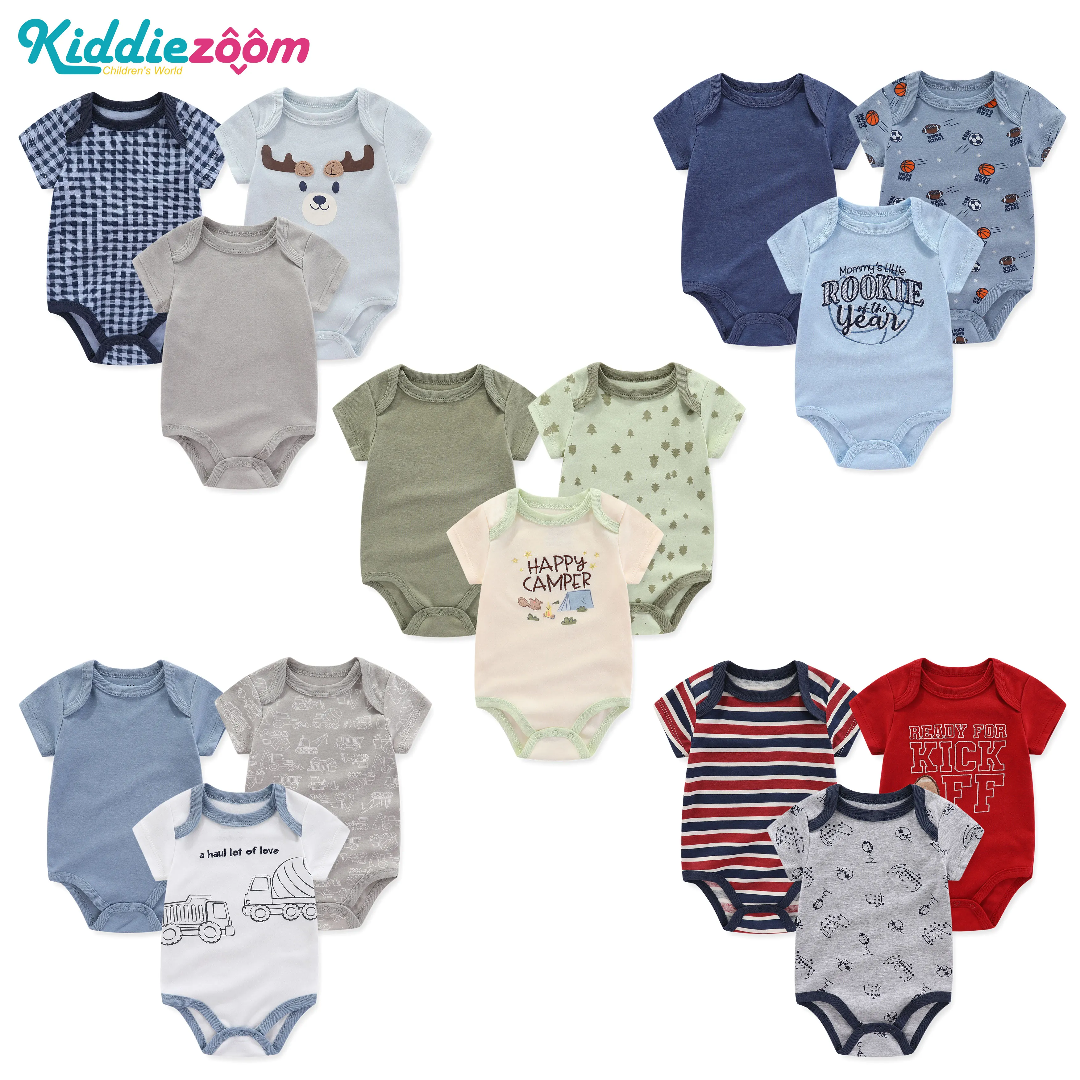 Ropa para bebés recién nacidos, conjunto de 3 piezas, mono de manga corta con dibujos animados, 100% algodón, conjunto esencial para nacimiento de 0