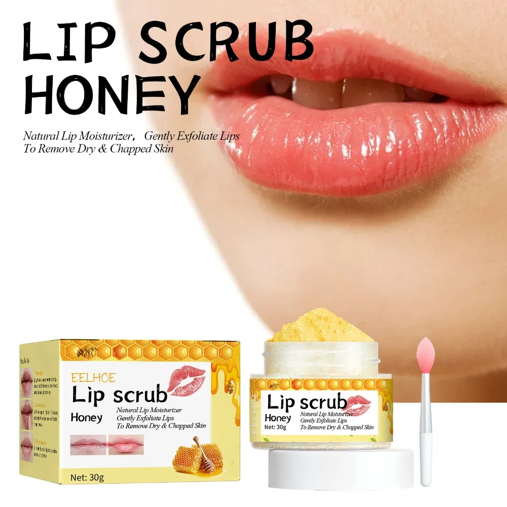 Exfoliante de labios con miel, aclarador, líneas de labios que se decoloran, eliminación de la piel muerta, cuidado hidratante, maquillaje, cuidado de los labios