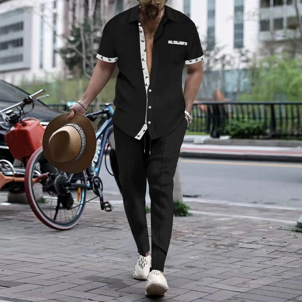 

Summer 2026 Men's Casual Sport Short Sleeve Long Pants Two-Piece Set Comfortable Breathable Shirt And Pants Combo for Spring