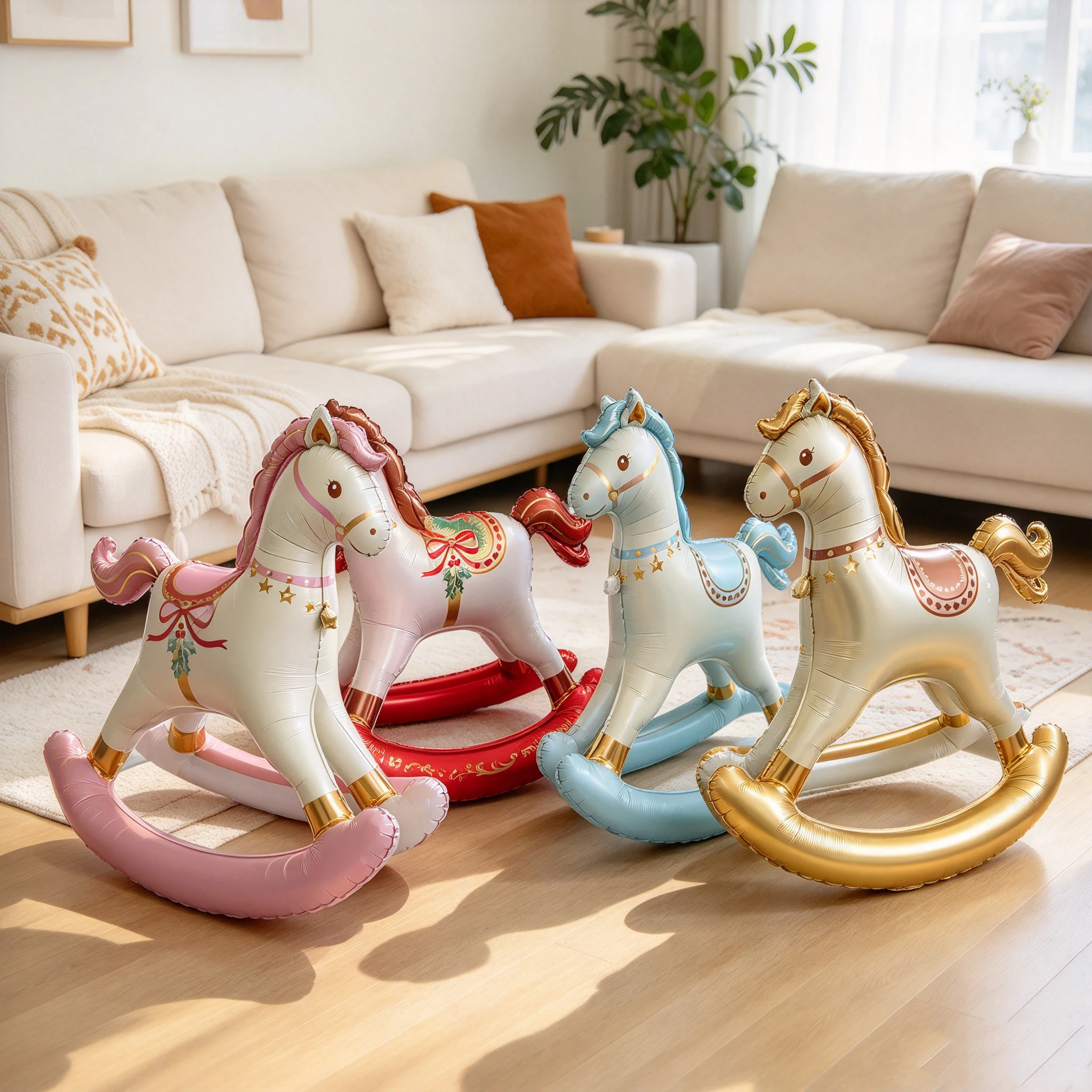 Pink Blue Cartoon Horse Balloon 3D Standing Rocking Horse Foil Balloon Baby 1st Birthday Baby Shower Party Cartoon Balloons - view 3