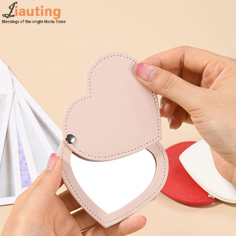 Portable Heart Shape Mirror Sliding Cover Make-Up Mirror Pocket Mirror Sliding Cover Handheld Mini Pocket Mirror Makeup Mirror