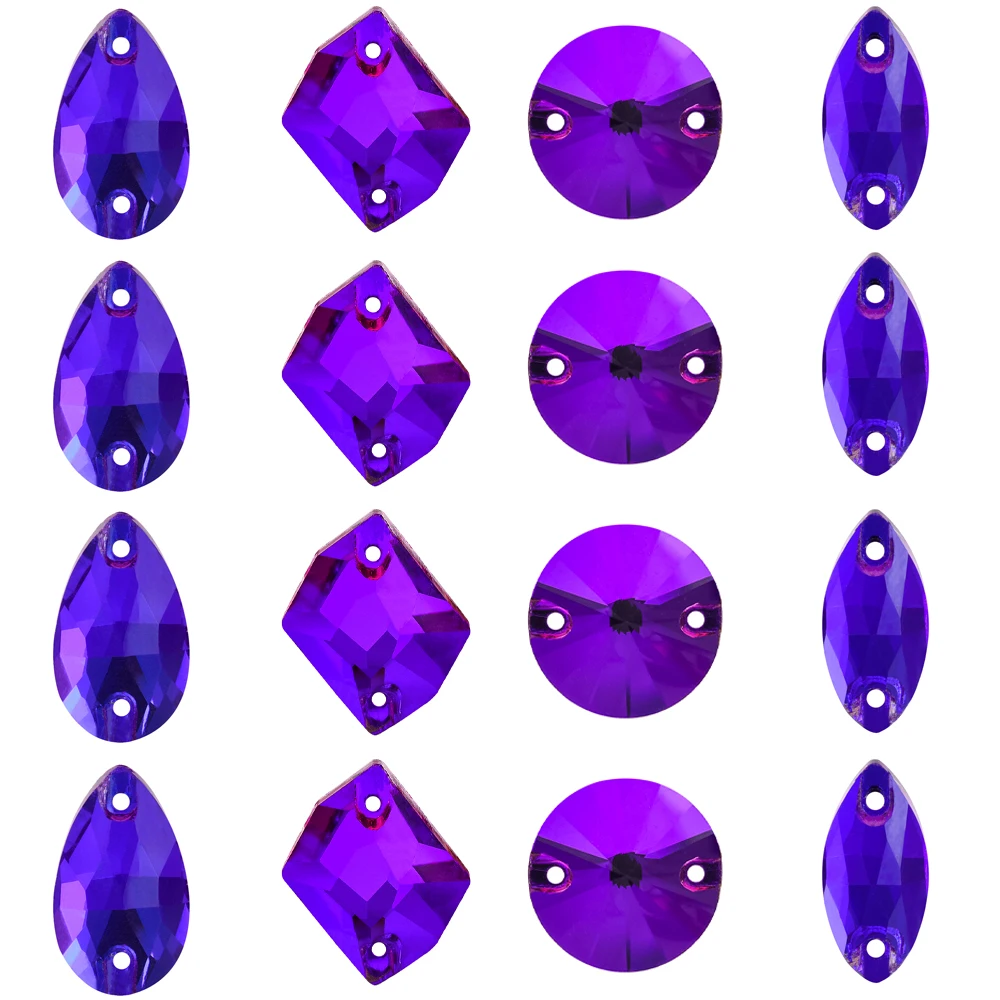 GemStone Purple Velvet Mix Shape Sew On Rhinestones Glitter Glass Flatback Crystal for DIY Sewing Needlework Strass Rhinestone