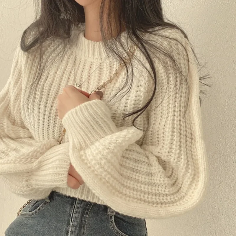 Women Sweaters and Pullovers Autumn Winter Short Hollow Out Knitted Sweater Female Solid Casual Long Sleeved Jumper Top