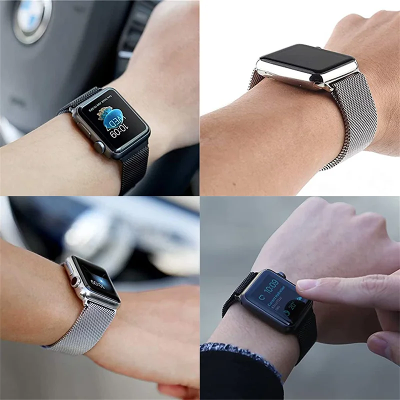 ميلانيزي لحزام الساعة ، سوار معدني قابل للتنفس ، سلسلة iWatch 10 ، 9 ، 8 ، 7 ، 6 ، Ultra 2 ، 46 ، 44 ، 40 ، 45 Apple ، 49 ، 41 ، 42 ،